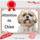 Shih-Tzu fauve Tête, plaque portail "Attention au Chien" pancarte entrée, panneau photo race Shih-Tsu sable beige crème