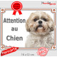 Shih-Tzu fauve Tête, plaque portail "Attention au Chien" pancarte entrée, panneau photo race Shih-Tsu sable beige crème