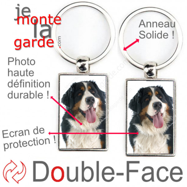 Porte-Clefs métallique double face photo Bouvier Bernois, idée cadeau porte clés fer acier