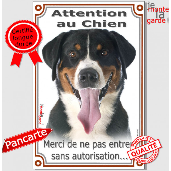 Bouvier Suisse Tête, Plaque Portail verticale "Attention au Chien, interdit sans autorisation" pancarte, affiche panneau