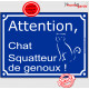 Plaque ou sticker portail bleu humour "Attention au Chat Squatteur de Genoux !" pancarte panneau chat câlin affectueux