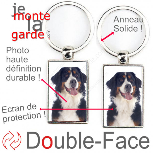 Porte-Clefs métallique double face photo Bouvier Bernois, idée cadeau porte clés fer acier