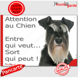 Plaque portail humour Schnauzer noir et blanc "Attention au Chien, Entre qui veut, sort qui peut" pancarte photo