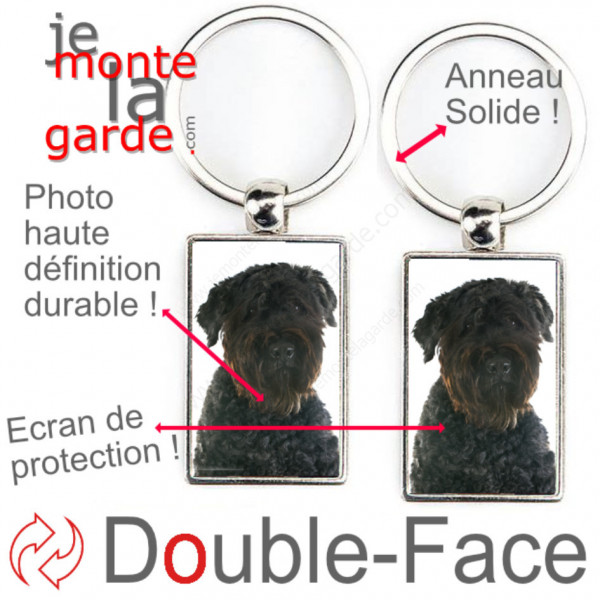 Porte-Clefs métallique double face photo Bouvier des Flandres, idée cadeau porte clés fer acier