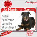 Beauceron Couché, plaque portail rouge " Je Monte la Garde" 24 cm RED