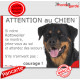 Rottweiler, Panneau "Attention au Chien, jetez-vous au sol et attendez des secours !" marrant drôle, affiche plaque photo Rott