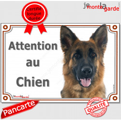 Berger Allemand poils longs, plaque portail "Attention au Chien" 24 cm LUX