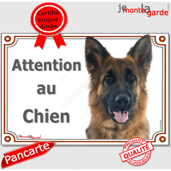 Berger Allemand noir et feu à poils mi-longs Tête, plaque portail "Attention au Chien" pancarte panneau photo