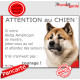 Akita Américain fauve, plaque humour "Attention au Chien, jetez Vous au Sol" pancarte panneau US USA drôle photo