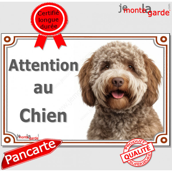 Lagotto Romagnolo Tête, plaque "Attention au Chien" pancarte panneau photo chien d'eau Romagole