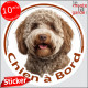 Lagotto Romagnolo, sticker autocollant rond "Chien à Bord" disque adhésif voiture vitre, Chien d'Eau Romagnol