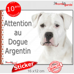 Dogue Argentin, autocollant "Attention au Chien" 16 cm