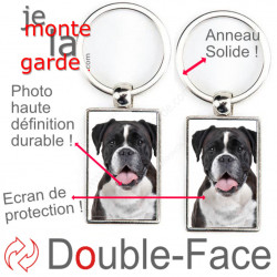 Porte-Clefs métallique double face photo Boxer bringé, idée cadeau porte clés fer acier