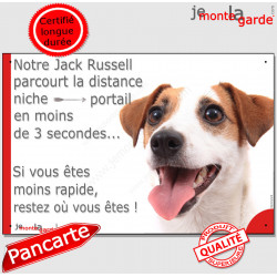 Jack Russel fauve Tête, plaque humour "parcourt distance Niche - Portail moins de 3 secondes" pancarte photo panneau drôle