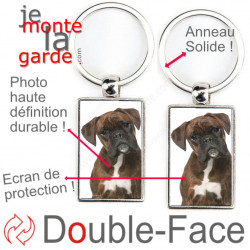 Porte-Clefs métallique double face photo Boxer bringé, idée cadeau porte clés fer acier