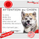 Akita Inu Japonais bringé, plaque portail humour "Attention au Chien, Jetez Vous au Sol, attendez secours, courage" photo