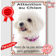 Bichon Frisé, panneau portail vertical "Attention au Chien, interdit sans autorisation" plaque pancarte affiche photo