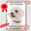 Bichon Frisé, plaque portail verticale "Attention au Chien" 24 cm VL