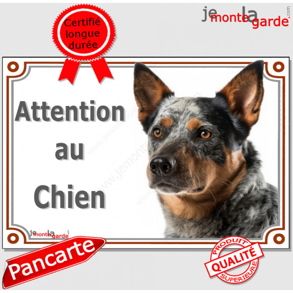 Bouvier Australien Bleu moucheté, plaque portail "Attention au Chien" panneau affiche pancarte photo Bleu merle