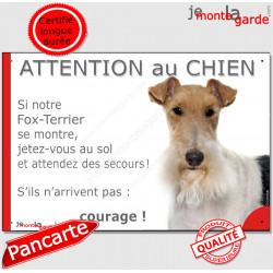 Fox-Terrier, plaque humour "Jetez Vous au Sol, Attention au Chien" 24 cm JET