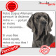 Danois gris bleu, plaque humour "parcourt distance Niche - Portail, rapide" photo Dogue Allemand attention au chien