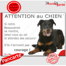 Beauceron, plaque humour "Jetez Vous au Sol, Attention au Chien" 24 cm