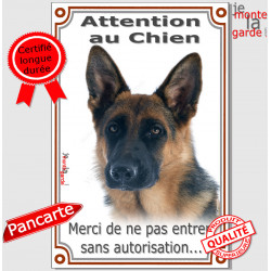 Berger Allemand poils courts, Pancarte Portail verticale "Attention Chien, interdit sans autorisation" plaque panneau photo