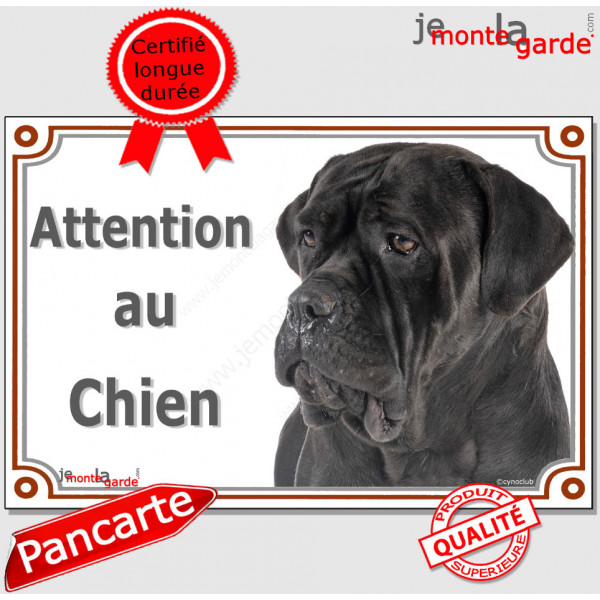 Cane Corso tout noir, pancarte portail "Attention au Chien" Plaque photo race, Panneau Italiano affiche