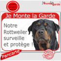 Rottweiler, plaque portail rouge "Je Monte la Garde" 24 cm