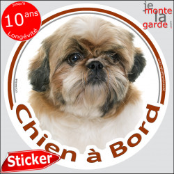 Shih-tzu fauve, sticker voiture "Chien à Bord" 14 cm