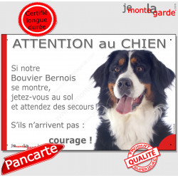 Bouvier Bernois, plaque portail humour "Jetez Vous au Sol, Attention au Chien" 24 cm JET