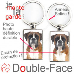 Porte-Clefs métallique double face photo Boxer fauve marron, idée cadeau porte clés fer acier