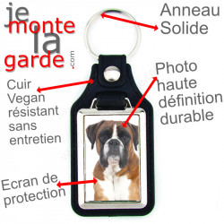 Porte-Clefs cuir vegan, photo Boxer fauve