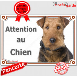 Airedale Terrier, plaque portail "Attention au Chien" pancarte panneau photo