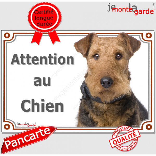 Airedale Terrier, plaque portail "Attention au Chien" pancarte panneau photo