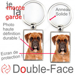 Porte-Clefs métallique double face photo Boxer fauve marron, idée cadeau porte clés fer acier