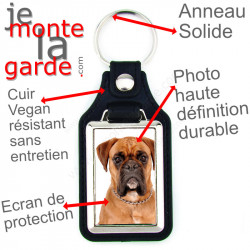 Porte-Clefs cuir vegan, photo Boxer fauve