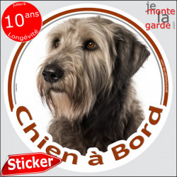 Irish Wolfhound, Lévrier Irlandais, disque photo autocollant "Chien à Bord" Sticker adhésif rond vitre voiture