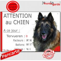 Berger Belge Tervueren Tête, pancarte portail drôle "Attention au Chien, nombre de Facteurs Voleurs Ballons" panneau plaque