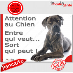 Cane Corso gris, plaque portail humour "Attention au Chien, Entre qui veut, Sort qui Peut" 24 cm EQV