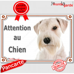 Schnauzer totalement blanc Tête, plaque portail "Attention au Chien" pancarte photo panneau