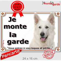 Berger Blanc Suisse Tête, plaque portail "Je Monte la Garde, risques et périls" pancarte panneau photo