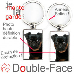 Porte-Clefs métallique double face photo Petit Brabançon noir et feu, idée cadeau porte clés fer acier