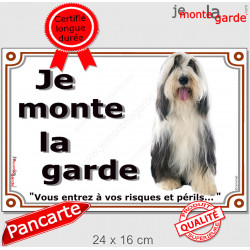 Bearded Collie Assis plaque portail "Je Monte la Garde, risques périls" pancarte panneau photo affiche Colly barbu