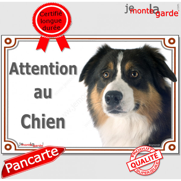 Berger Australien tricolore noir, plaque portail "Attention au Chien" pancarte photo panneau aussie