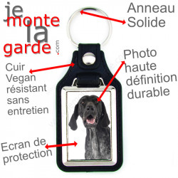 Porte-Clefs cuir vegan, photo Braque Allemand noir