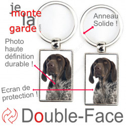 Porte-Clefs métallique double face photo Braque Allemand marron foie, idée cadeau porte clés fer acier