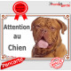 Dogue de Bordeaux fauve acajou à masque face rouge, plaque portail "Attention au Chien" pancarte panneau photo