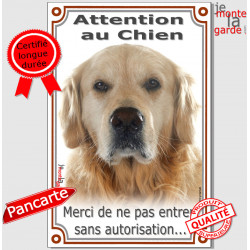 Golden Retriever, Plaque Portail verticale "Attention au Chien, interdit sans autorisation" pancarte, affiche panneau retriver 