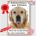 Golden Retriever, plaque verticale "Attention au Chien" 24 cm